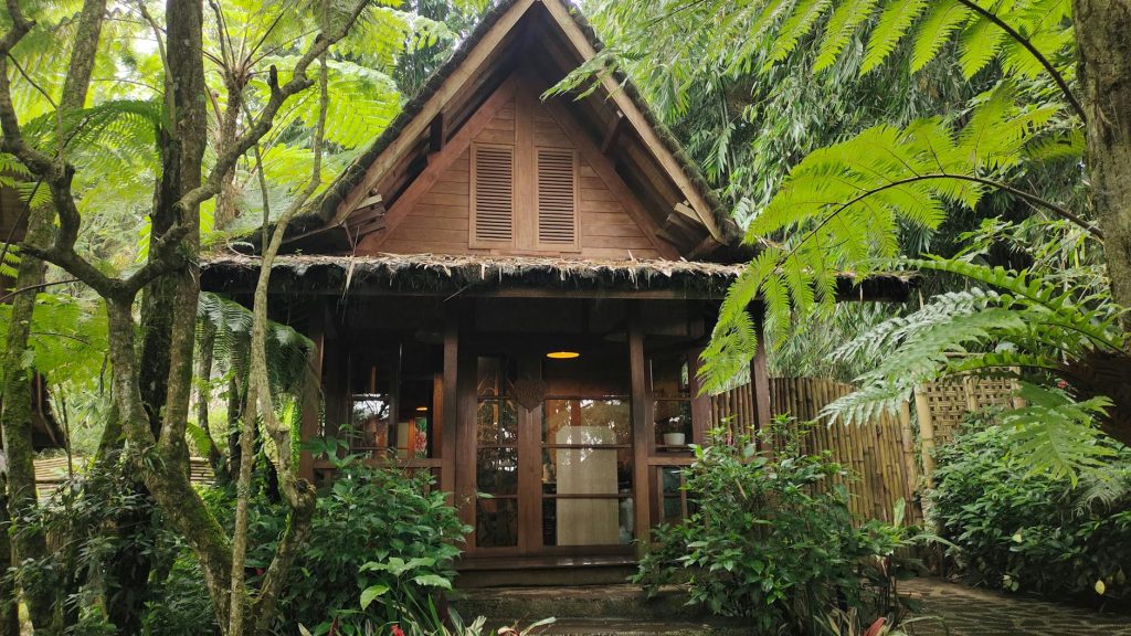 Explore a serene wooden cottage nestled in the lush forests of West Java, Indonesia.